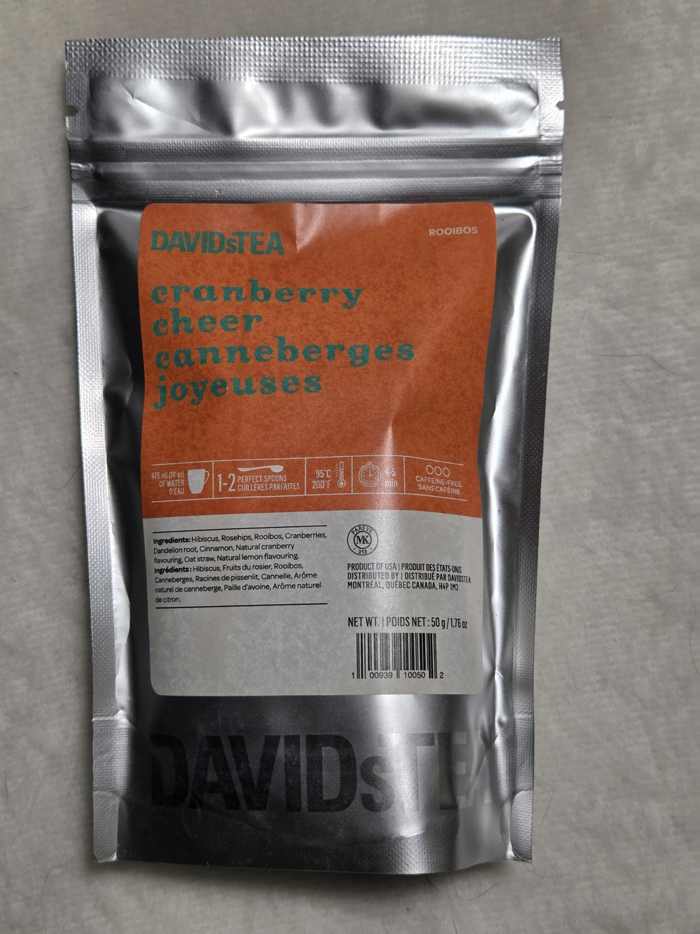DAVIDsTEA Cranberry Cheer Rooibos Tea 50g SEALED